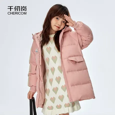 千仞岗2023冬季新款童装中长直筒保暖立体连帽反季羽绒服I图片