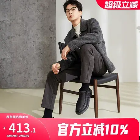 康奈男鞋2024年冬季新款休闲高帮皮鞋一脚蹬棉鞋加绒保暖爸爸皮鞋商品大图