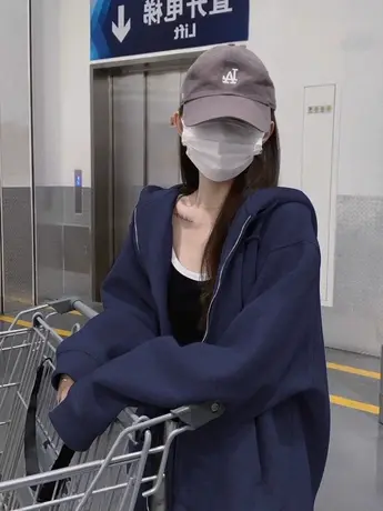 高街风连帽卫衣女oversize大码宽松外套秋季潮ins薄款小个子帽衫商品大图