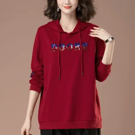 薄款连帽卫衣女春秋加肥加大码女装宽松中年妈妈显瘦带帽上衣外套商品大图