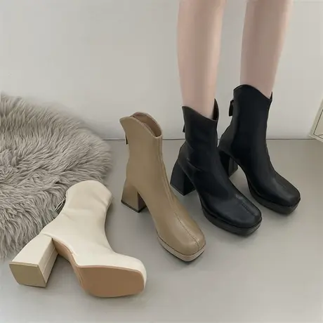 法式高跟靴女夏季2023年新款粗跟ins马丁靴英伦风显瘦夏日小短靴图片