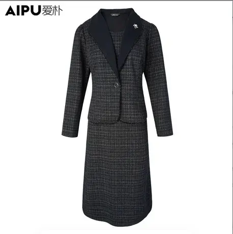 爱朴2023秋冬新款时髦大码胖mm显瘦高级感假两件气质修身连衣裙女商品大图