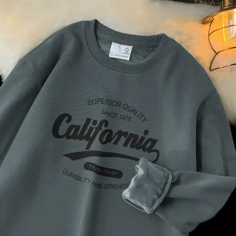 320g重磅套头卫衣男春秋季加绒加厚圆领无帽印花长袖t恤潮流百搭商品大图