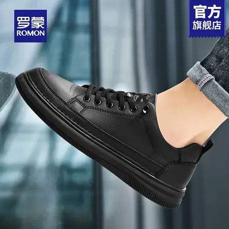 罗蒙休闲板鞋男款2025新款秋季一脚蹬懒人小黑鞋男真皮运动皮鞋RM商品大图