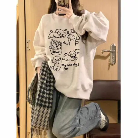美式秋冬圆领卫衣女2025新款爆款设计感oversize慵懒风长袖上衣潮图片