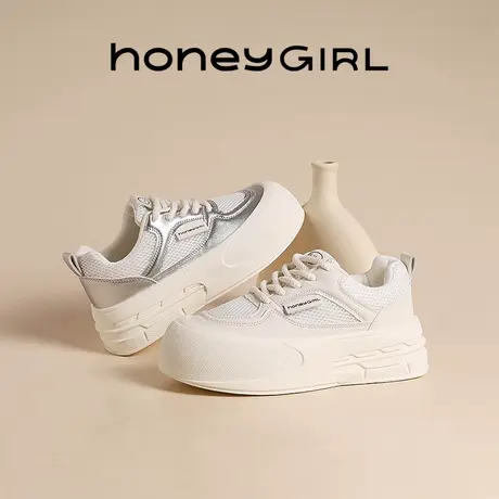 honeyGIRL厚底面包鞋2025新款小白鞋网面透气爆款丑萌大头鞋女商品大图