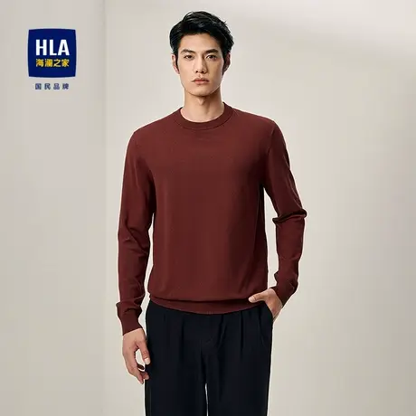 HLA/海澜之家柔软长袖针织衫2025秋季新款圆领套头纯色毛衣男图片
