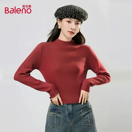 班尼路针织衫女2025新款秋季安可拉红百搭时尚漂亮半高领打底衫Q图片