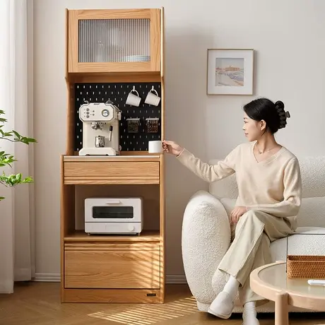 全友家居原木风纯实木边柜客厅家用靠墙咖啡茶水备餐储物柜DW8065商品大图