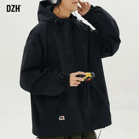 青少年黑色连帽冲锋衣外套男秋季潮流百搭2023年新款工装飞行夹克商品大图