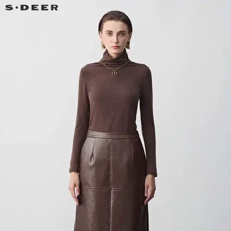 sdeer圣迪奥女装时尚高领打底基本款长袖T恤S23480205图片