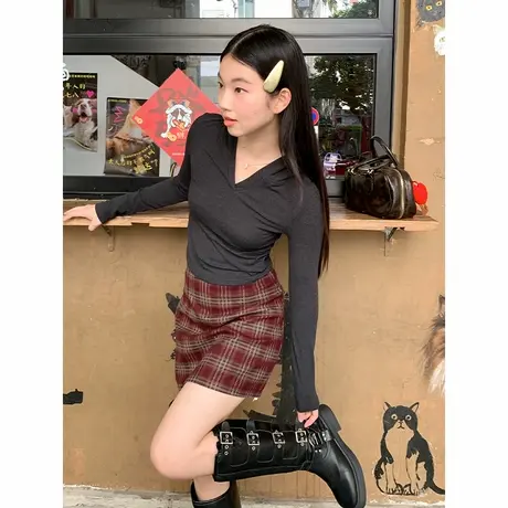 KV真维斯灰色连帽打底衫内搭女2025新款巨好看轻熟早秋穿搭长袖t商品大图