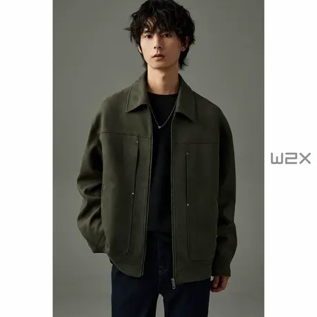 w2x春秋季翻领麂皮绒夹克男百搭工装外套休闲痞帅秋装上衣潮商品大图