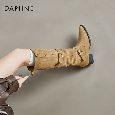 达芙妮美拉德长筒靴女2026新款秋冬两穿尖头骑士靴显瘦西部牛仔靴图片