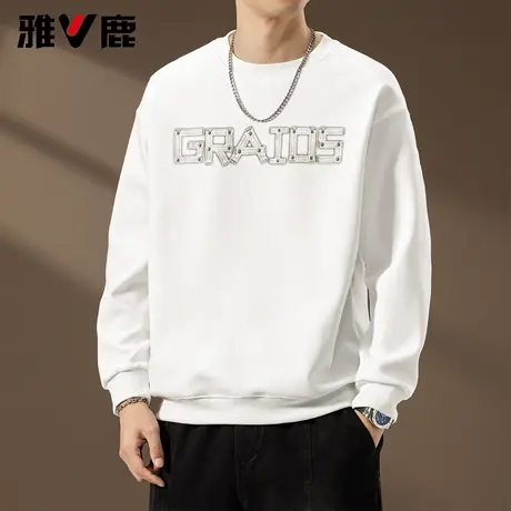 雅鹿圆领休闲卫衣2026春夏新款男青年港风字母宽松纯棉内搭打底衫商品大图