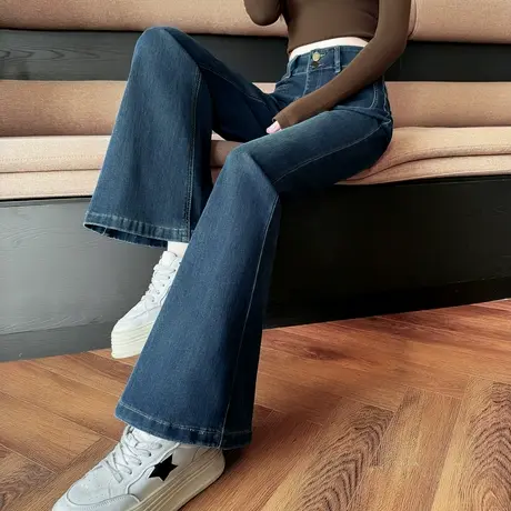 唐狮秋季新款女牛仔裤遮肉显瘦高腰微喇叭裤减龄韩版拖地裤TUTA图片