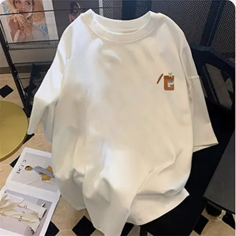 白色纯棉短袖t恤女夏季宽松小众设计高级感大码女装字母印花上衣商品大图