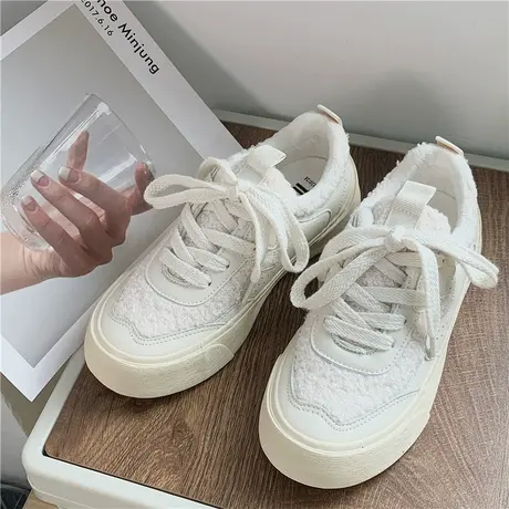 Betoo 小白鞋女冬季加绒2022保暖二棉毛毛鞋小众百搭休闲厚底板鞋商品大图