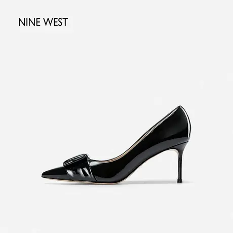 Nine West/玖熙高跟鞋女春季新款尖头细跟漆皮蝴蝶结通勤单鞋浅口图片