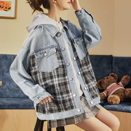 唐狮新款春秋牛仔外套女短款bf风学生休闲牛仔衣韩版宽松潮酷夹克图片