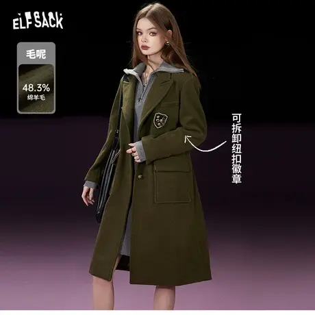妖精的口袋长款毛呢大衣女2023冬季新款英伦学院风设计感呢子外套图片