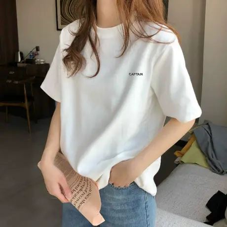 2023年春夏季新款情侣女装设计感小众白色上衣ins潮流宽松短袖t恤商品大图