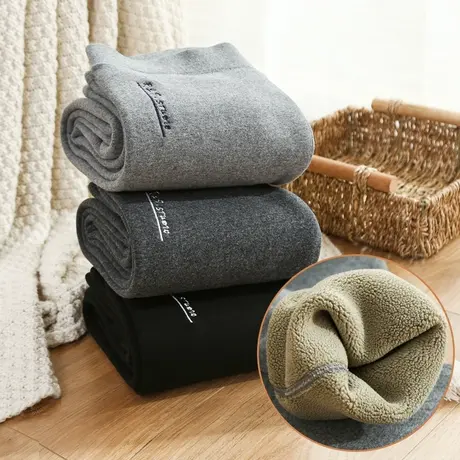 外穿打底裤女士冬季加绒加厚保暖弹力羊羔绒小脚刺绣九分修身棉裤商品大图