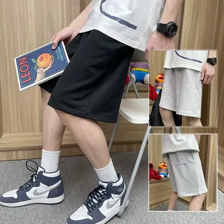 纯色港风潮牌运动休闲短裤男夏季情侣款宽松五分裤子百搭沙滩中裤商品大图