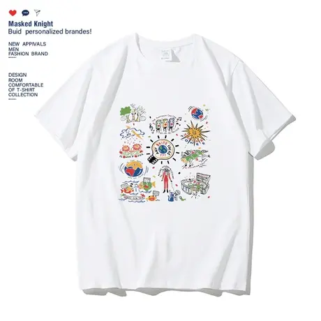 2023新款夏季纯棉卡通印花短袖白t恤男女款情侣装宽松休闲上衣商品大图