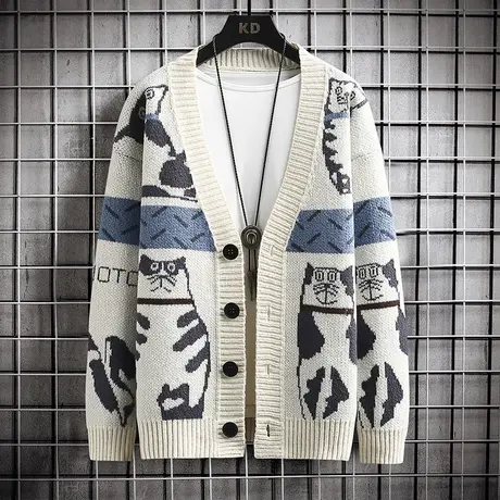 秋冬季男士开衫毛衣外套针织衫休闲潮流V领百搭潮牌日系线衣男装商品大图