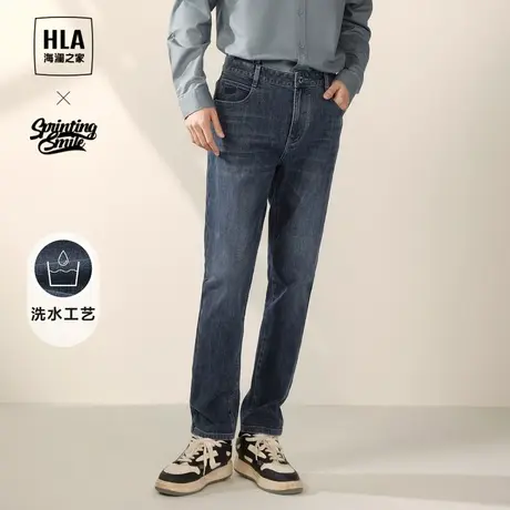 HLA/海澜之家宽松窄脚牛仔裤2023秋冬水洗刺绣五袋款裤子男图片