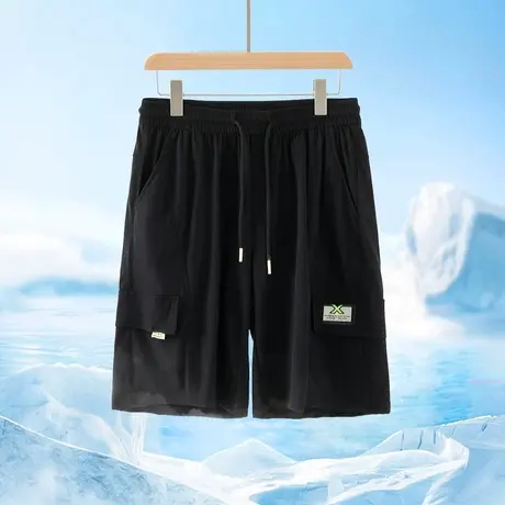 黑色短裤子男夏季冰丝凉感速干透气运动休闲五分裤直筒宽松沙滩裤图片