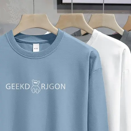 男士卫衣小熊印花圆领上衣服宽松潮流百搭春秋款加绒无帽长袖t恤商品大图