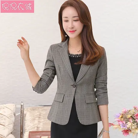 小西装女外套韩版修身2025新款秋装显瘦女西服格子长袖上衣短款潮商品大图