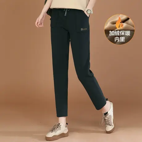 韩潮袭人刺绣仿羊绒加绒休闲裤子女冬季新款黑色直筒西装裤厚图片