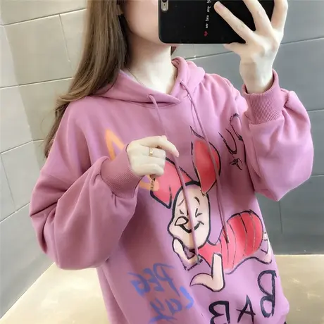 2023新款韩版宽松春装中长款卫衣女慵懒风连帽外套洋气百搭上衣图片