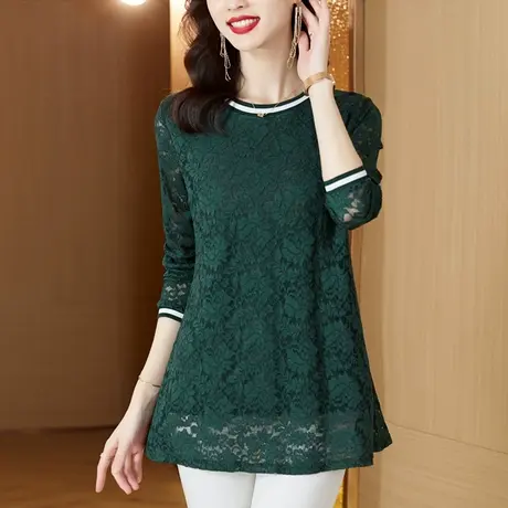 2023春秋装新款蕾丝打底衫女洋气内搭妈妈中长款宽松长袖漂亮小衫商品大图