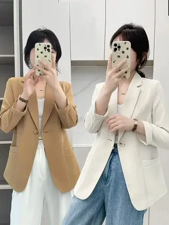 米白色西装外套女2023春季新款今年流行小个子休闲短款小西服上衣商品大图