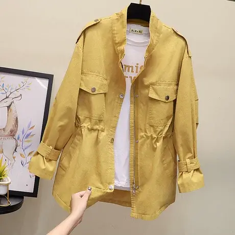 ins立领收腰小个子风衣女韩版2023秋季中长款风衣外套抽绳百搭潮图片