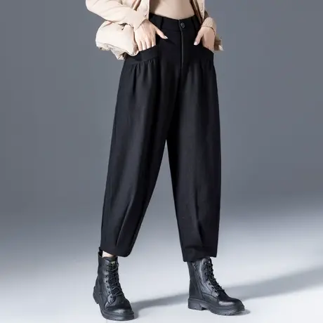 毛呢灯笼裤女秋冬2024新款冬季羊毛女裤宽松哈伦裤九分老爹萝卜裤商品大图