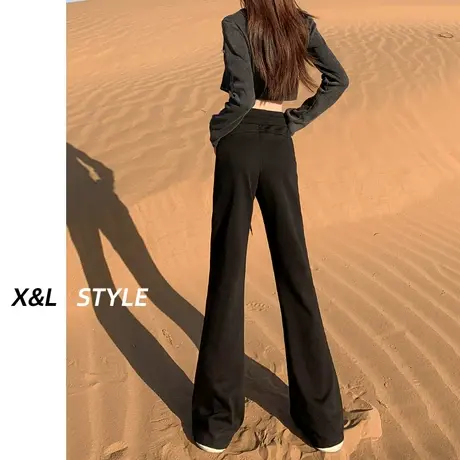 黑色加绒休闲裤女秋冬2023新款加厚微喇叭卫裤女拖地运动瑜伽裤子商品大图