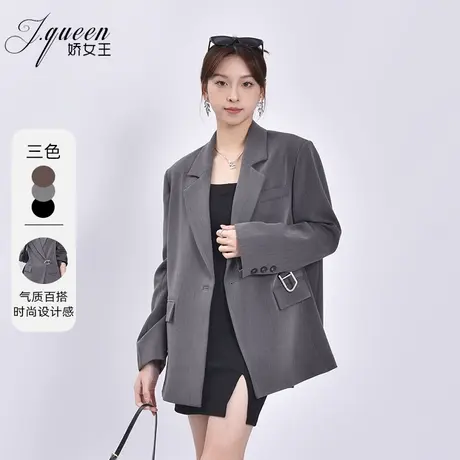 西装外套女2024秋季新款通勤百搭时尚高级设计感金属卡扣长袖西服商品大图
