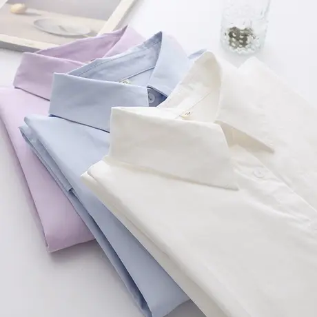 白色衬衫女长袖外套韩版宽松百搭2020春秋季新款方领内搭打底衬衣商品大图