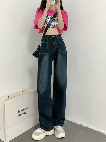 阔腿牛仔裤女2023年新款高腰显瘦宽松复古窄版直筒垂感裤子春秋装图片