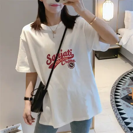 纯棉短袖t恤女夏季2023年新款白色宽松半袖体恤上衣女士正肩衣服图片