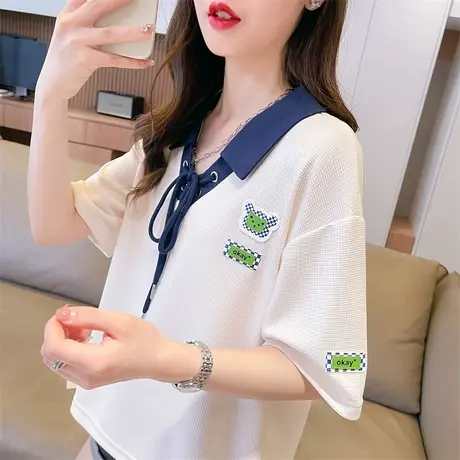 小众设计感短袖t恤女2023新款夏季韩版宽松小个子短款polo衫上衣图片