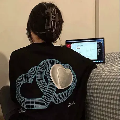 欧洲站潮牌宽松短袖t恤女夏天复古街头爱心嘻哈黑色胖mm炸街上衣商品大图