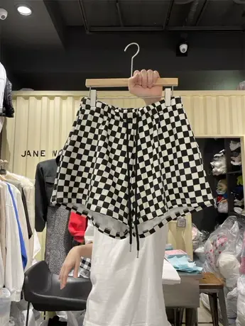 2024年新款夏季薄款冰丝运动裤直筒休闲裤女裤格子阔腿短裤子夏天图片