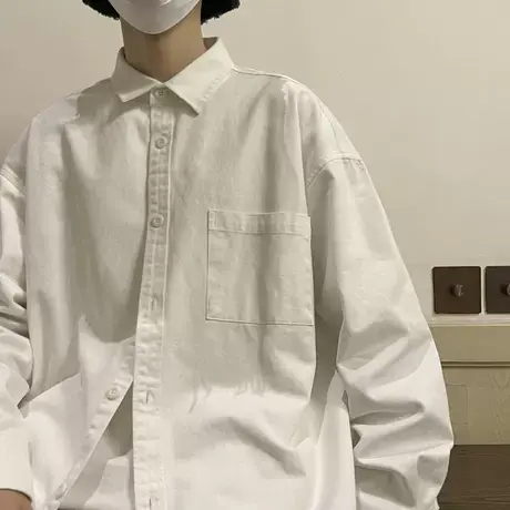 长袖高级垂感坠感休闲衬衫男春秋正装宽松潮白色衬衣痞帅夏季男士商品大图