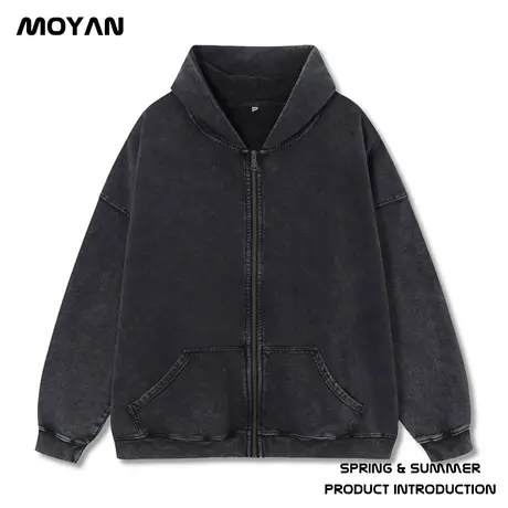 复古做旧加肥加大码男装连帽胖子外套拉链加绒卫衣宽松休闲秋冬季商品大图